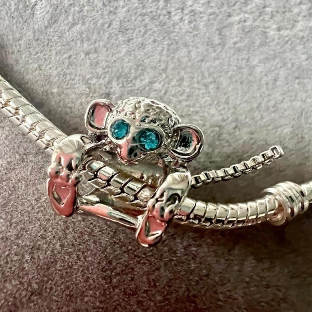 Silver Monkey Charm With Blue Crystal Eyes Fits Pandora Bracelet - Picture 6 of 8